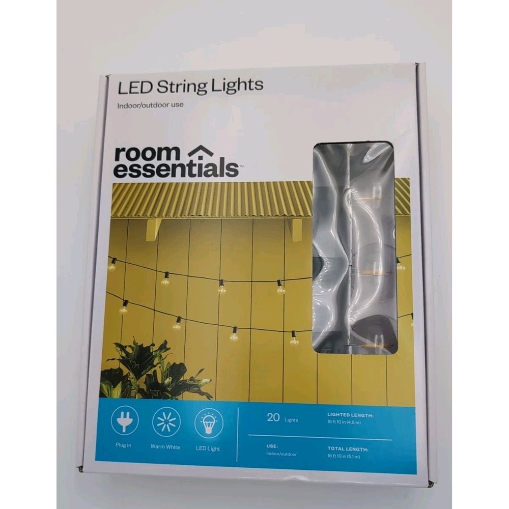 Room Essentials warm white String Lights - 20 lights Indoor/Outdoor 16 Ft